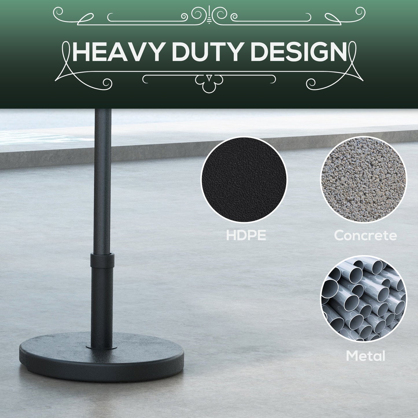 15kg Concrete Parasol Base, Heavy Duty Patio Umbrella Stand with Grip Handle, 46.5cm Round Garden Parasol Holder for 24 to 38mm Poles, Black
