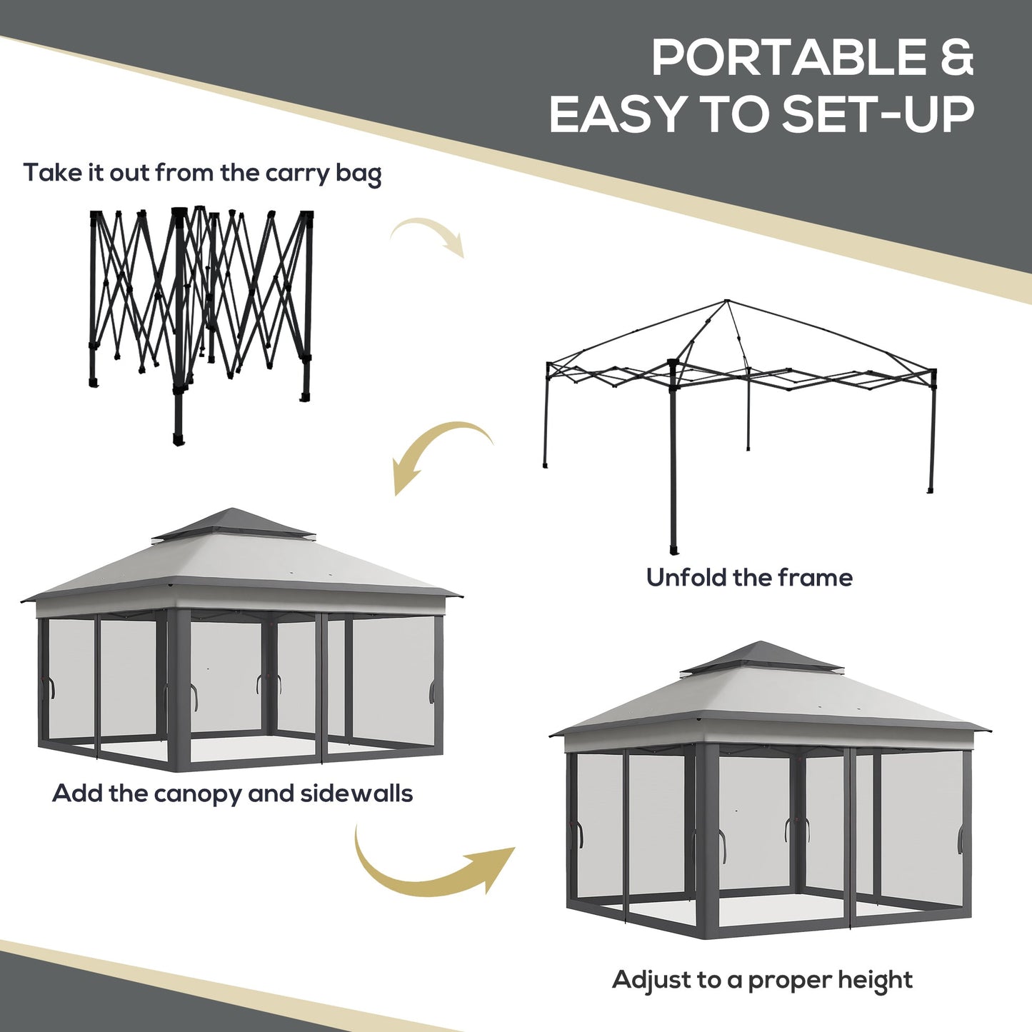 3 x 3(m) Pop Up Gazebo with Netting and Carrying Bag, Party Tent Instant Event Shelter, Height Adjustable and UV-Resistant, for Garden, Patio, Grey