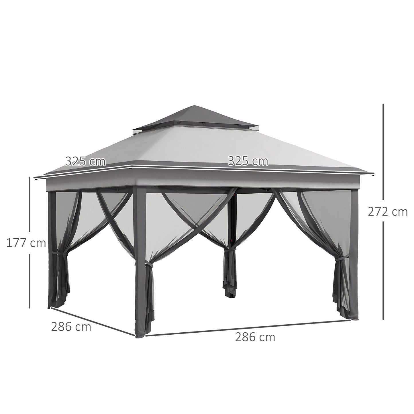 3 x 3(m) Pop Up Gazebo with Netting and Carrying Bag, Party Tent Instant Event Shelter, Height Adjustable and UV-Resistant, for Garden, Patio, Grey