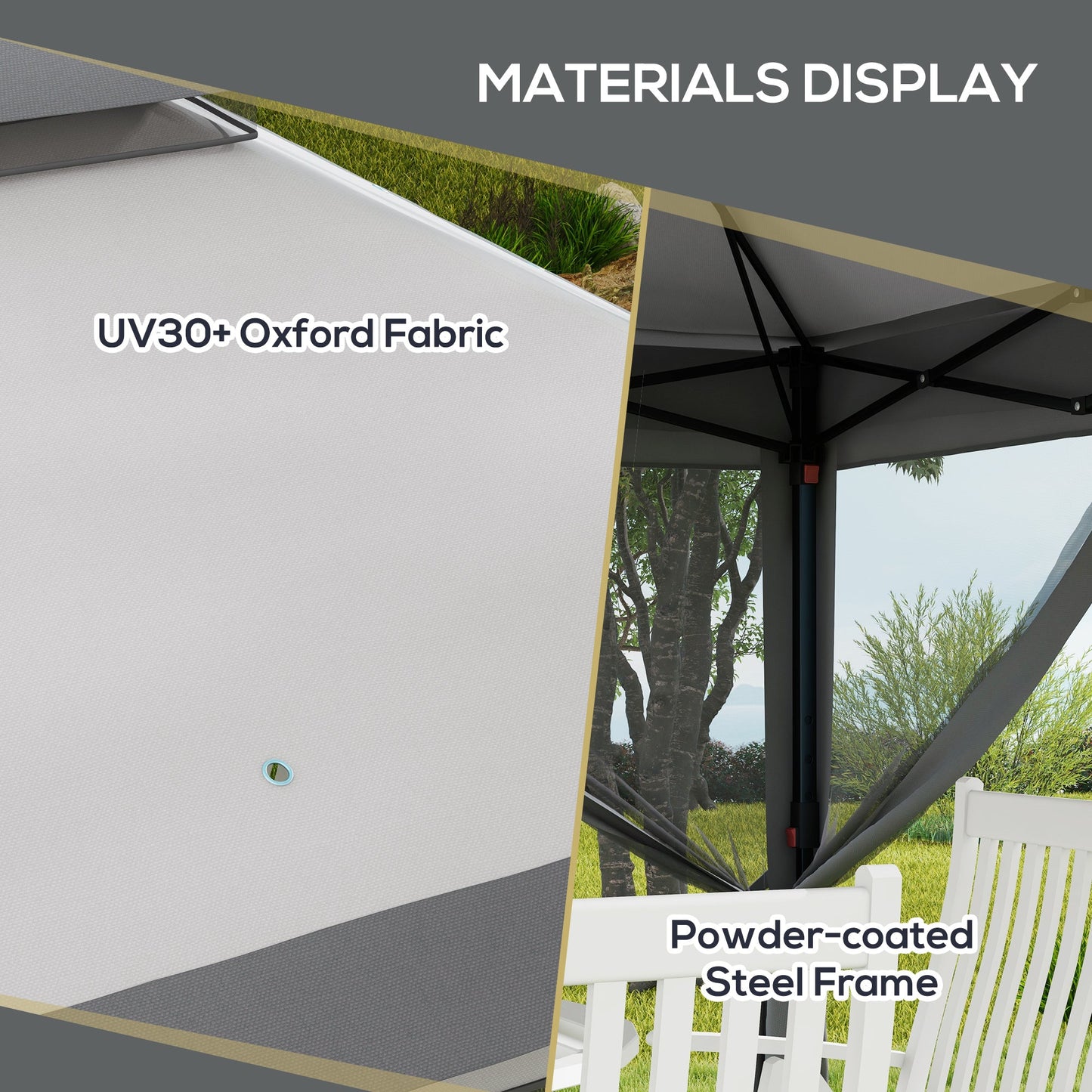 3 x 3(m) Pop Up Gazebo with Netting and Carrying Bag, Party Tent Instant Event Shelter, Height Adjustable and UV-Resistant, for Garden, Patio, Grey