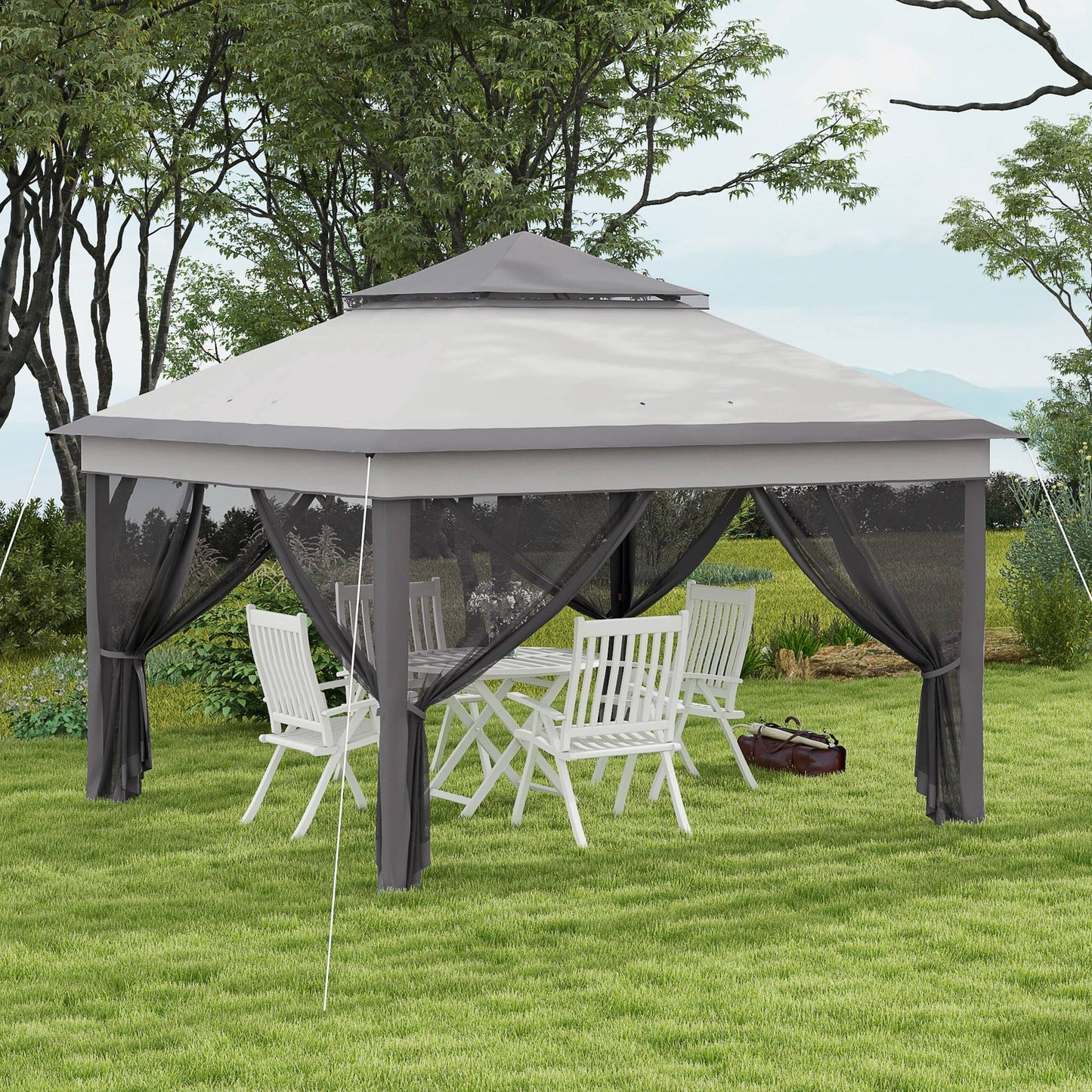 3 x 3(m) Pop Up Gazebo with Netting and Carrying Bag, Party Tent Instant Event Shelter, Height Adjustable and UV-Resistant, for Garden, Patio, Grey