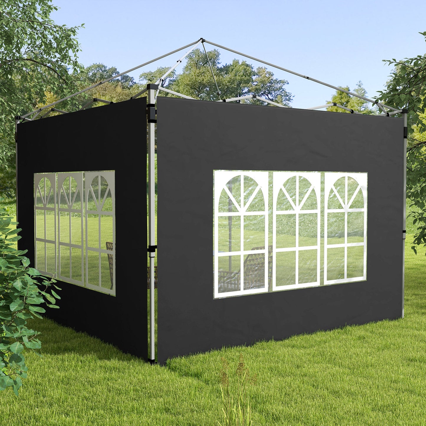 Gazebo Side Panels with Window for 3x3(m) or 3x4m Pop Up Gazebo, 2 Pack Sides Replacement, Black