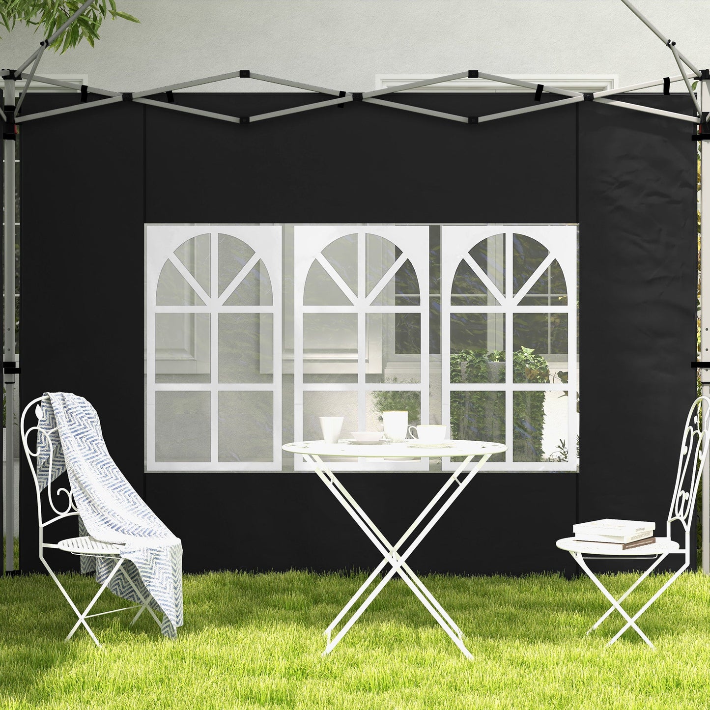 Gazebo Side Panels with Window for 3x3(m) or 3x4m Pop Up Gazebo, 2 Pack Sides Replacement, Black