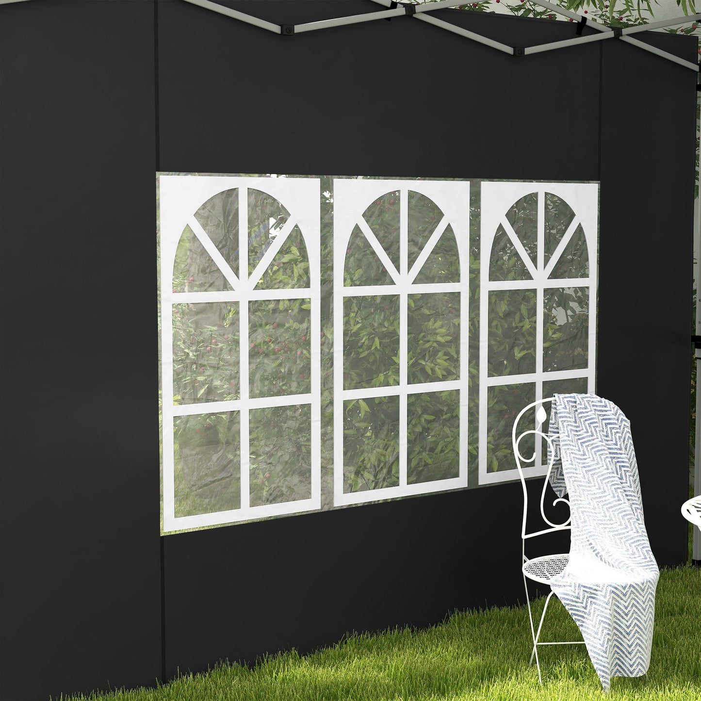 Gazebo Side Panels with Window for 3x3(m) or 3x4m Pop Up Gazebo, 2 Pack Sides Replacement, Black