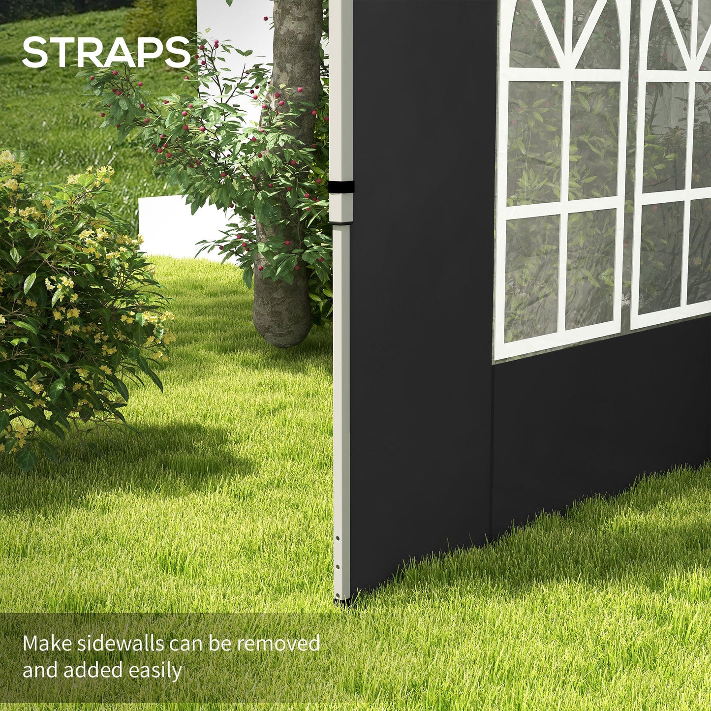 Gazebo Side Panels with Window for 3x3(m) or 3x4m Pop Up Gazebo, 2 Pack Sides Replacement, Black