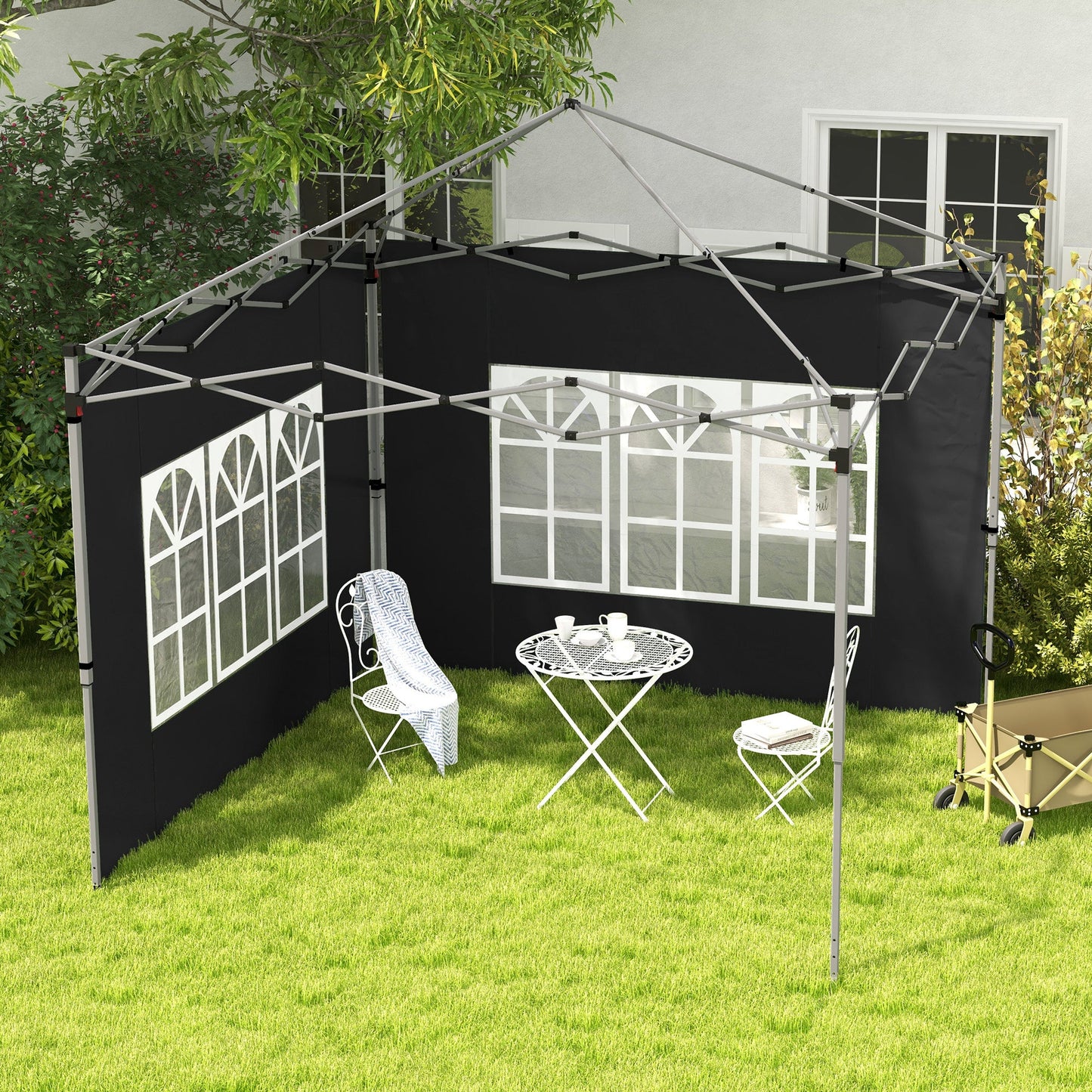 Gazebo Side Panels with Window for 3x3(m) or 3x4m Pop Up Gazebo, 2 Pack Sides Replacement, Black
