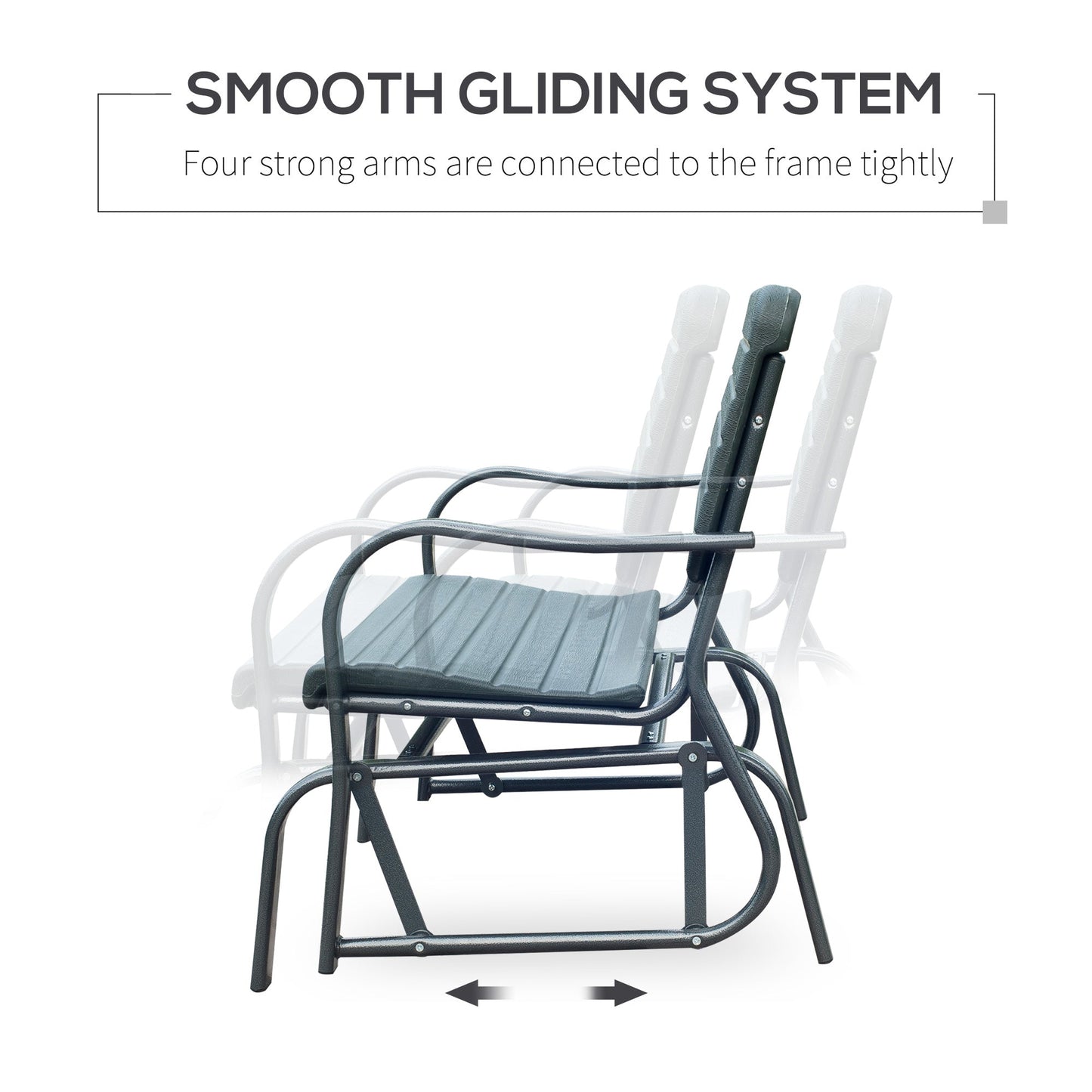 2 Seats Garden Glider Bench, Metal Frame and HDPE Swing Loveseat, Porch Rocking Glider for 2 Person with High Back and Armrest, Dark Green