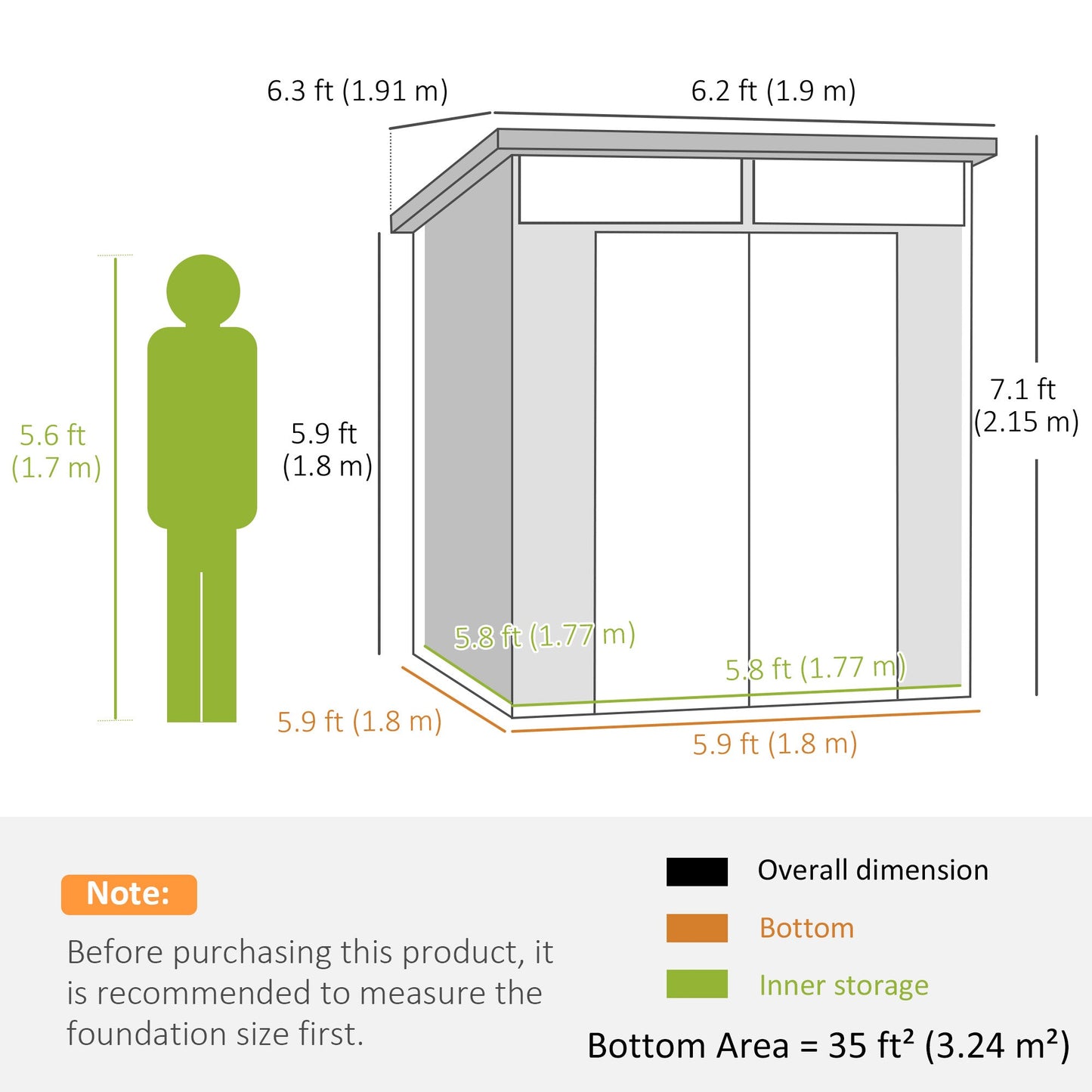6 x 6ft Outdoor Storage Shed, Plastic Garden Shed with Windows and Air Vents, Outdoor Resin Tool Shed with Latch Doors for Garden, Deck, Dark Grey