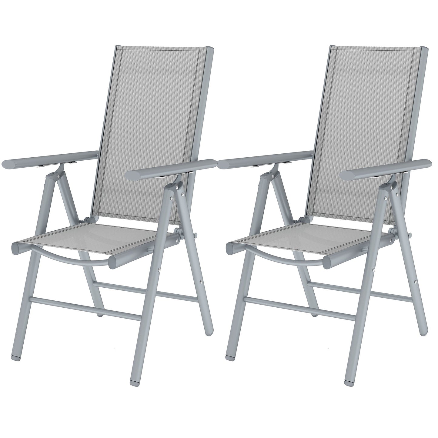 Set of 2 Folding Chair, Aluminium Frame Outdoor Camping Chairs with Breathable Mesh Back and Seat, Garden Chair Set with Armrests for Balcony, Light Grey