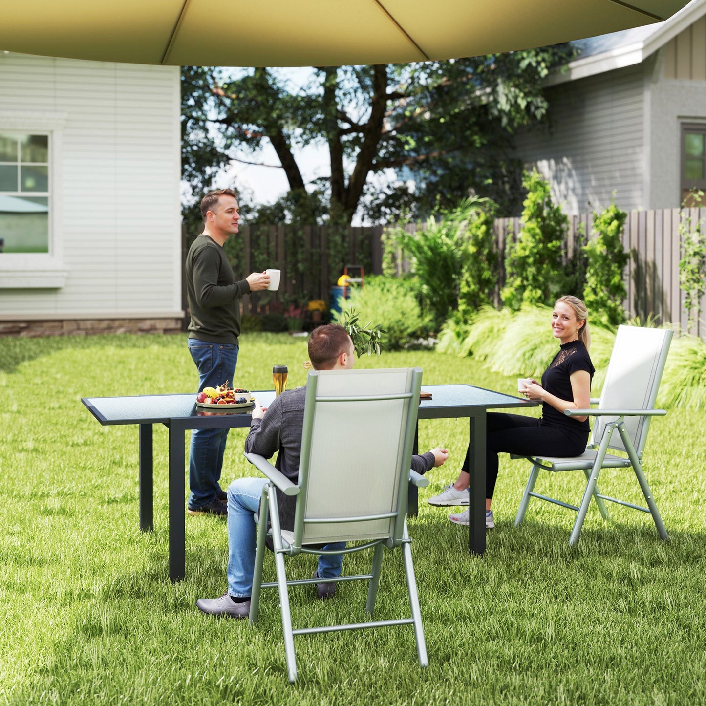 Set of 2 Folding Chair, Aluminium Frame Outdoor Camping Chairs with Breathable Mesh Back and Seat, Garden Chair Set with Armrests for Balcony, Light Grey