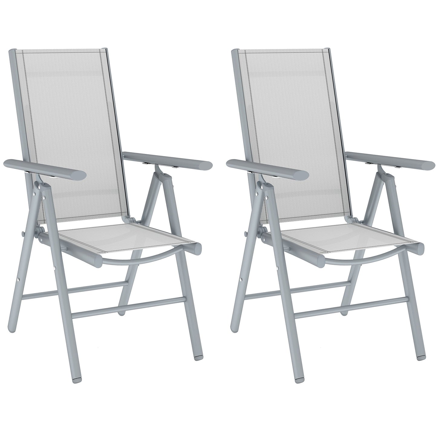 Set of 2 Folding Chair, Aluminium Frame Outdoor Camping Chairs with Breathable Mesh Back and Seat, Garden Chair Set with Armrests for Balcony, Light Grey