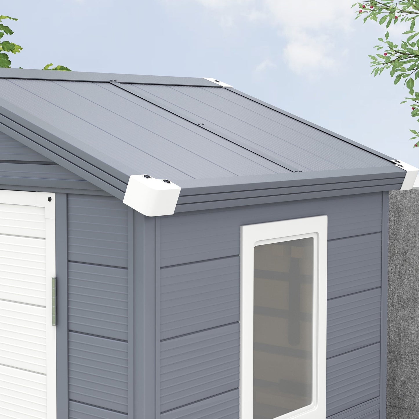 4 x 3ft Plastic Garden Storage Shed with Foundation Kit, Polypropylene Outdoor Storage Tool House with Ventilation Slots and Lockable Door, Grey