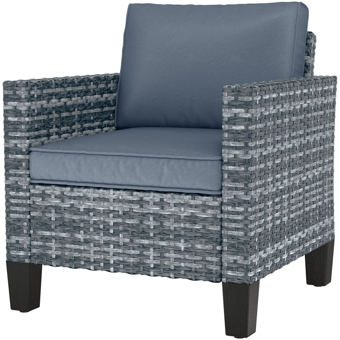 Single Seater Rattan Garden Armchair, PE Wicker Rattan Chair with Armrests and Cushions, Garden Chair with Galvanised Steel Frame for Conservatory, Porch, Light Grey