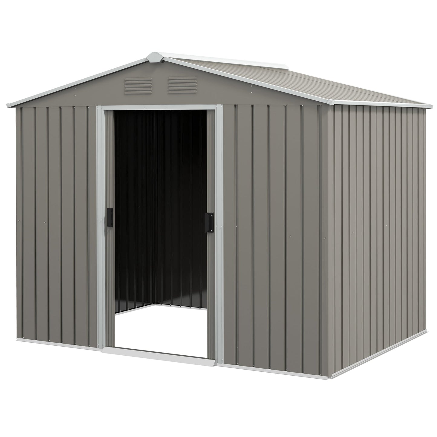 7.7 x 5.7ft Metal Garden Shed, Galvanised Outdoor Tool Storage House with Ventilation Slots and Sliding Doors, Light Grey