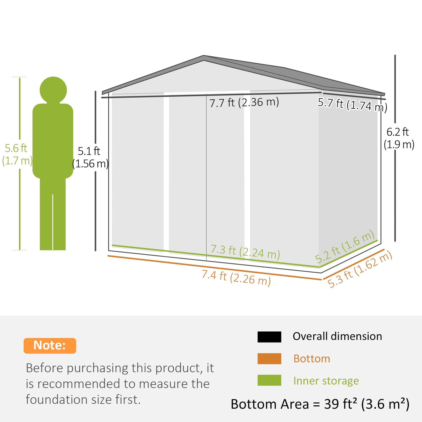 7.7 x 5.7ft Metal Garden Shed, Galvanised Outdoor Tool Storage House with Ventilation Slots and Sliding Doors, Light Grey
