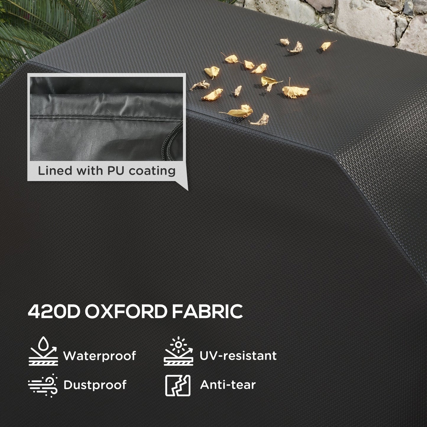 BBQ Cover for Rectangular Gas Grill, 420D Oxford Fabric Barbecue Covers, Waterproof UV Protection Rip-Proof, with Windproof Drawstring and Hook and Loop Fasteners, Black, 147 x 61 x 120cm