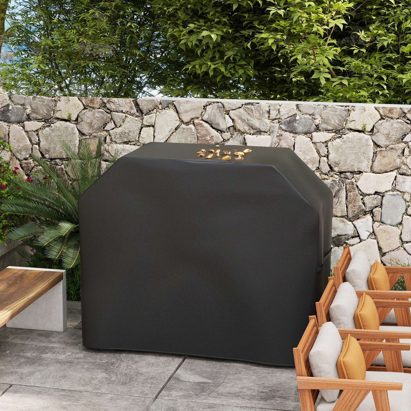BBQ Cover for Rectangular Gas Grill, 420D Oxford Fabric Barbecue Covers, Waterproof UV Protection Rip-Proof, with Windproof Drawstring and Hook and Loop Fasteners, Black, 147 x 61 x 120cm