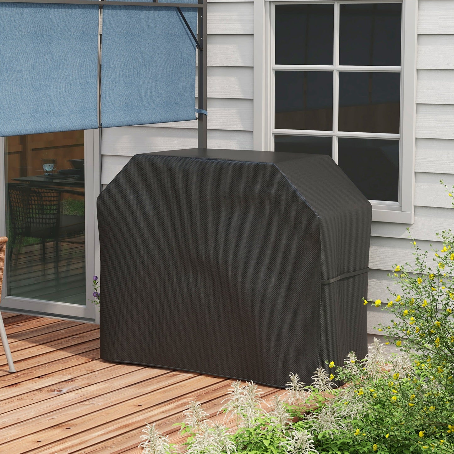 BBQ Cover for Rectangular Gas Grill, 420D Oxford Fabric Barbecue Covers, Waterproof UV Protection Rip-Proof, with Windproof Drawstring and Hook and Loop Fasteners, Black, 147 x 61 x 120cm