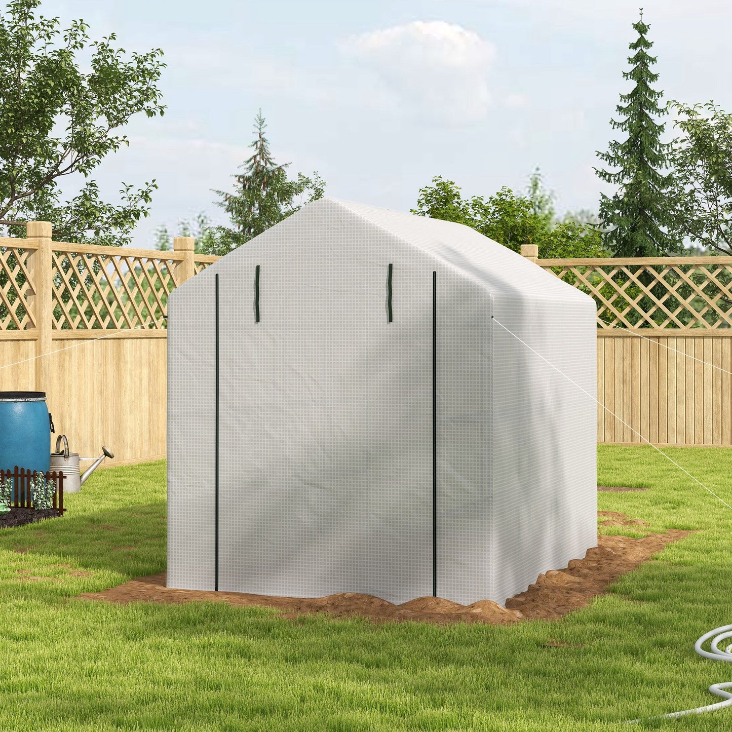 Walk-in Greenhouse with 4 Tier 24 Shelves, Portable Grow House with Roll-up Zipped Door, 244 x 180 x 210 cm, White
