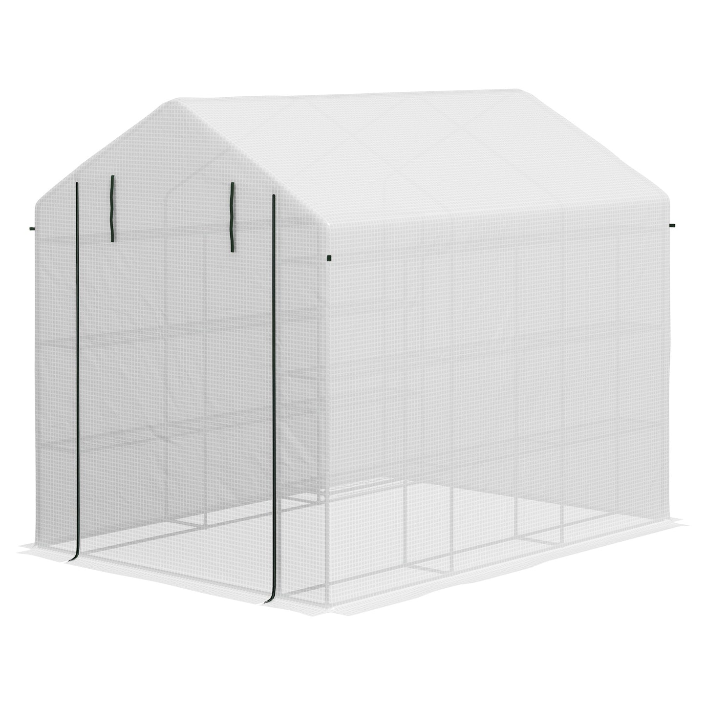 Walk-in Greenhouse with 4 Tier 24 Shelves, Portable Grow House with Roll-up Zipped Door, 244 x 180 x 210 cm, White