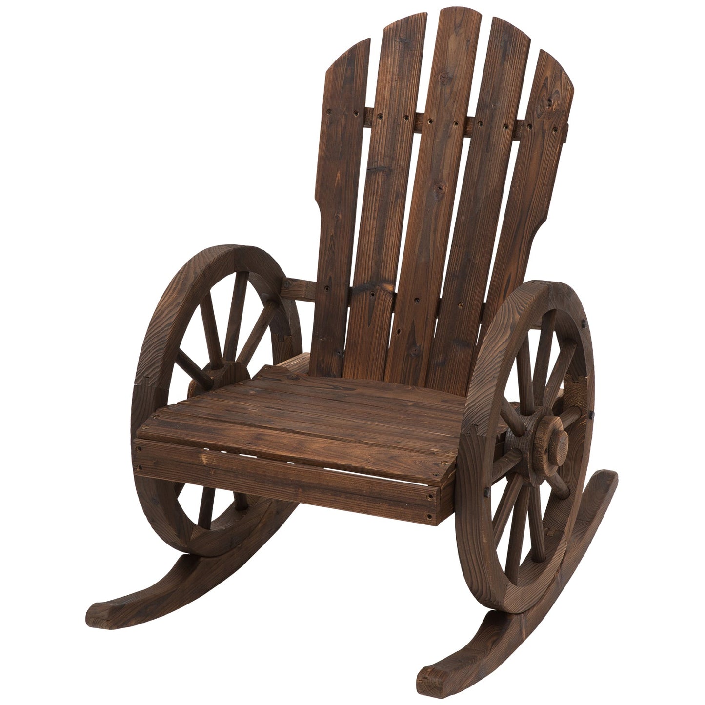 Wooden Adirondack Rocking Chair Reclining Armchair Outdoor Garden Furniture Patio Porch Rocker - Carbonized Wood Colour