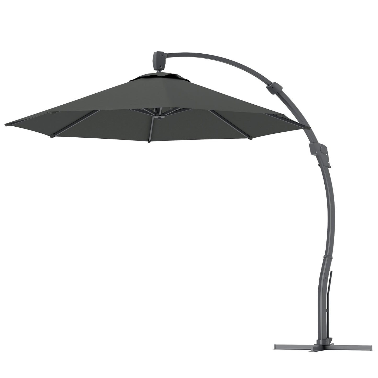 3(m) Garden Cantilever Parasol, Round Overhanging Umbrella with Crank Handle, Cross Base, Aluminium Frame and 360° Rotation, Banana Patio Umbrella for Outdoor Sun Shade, Grey