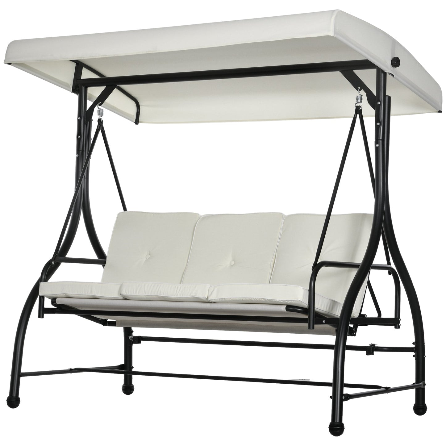 3 Seater Canopy Swing Chair, 2 in 1 Garden Swing Seat Bed, with Adjustable Canopy and Metal Frame, Cream White