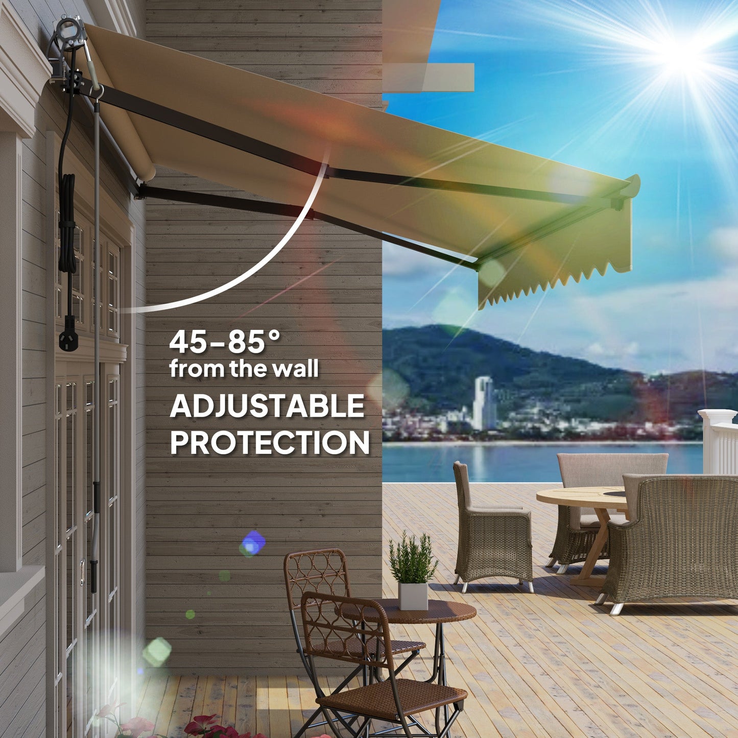 3.5 x 3(m) Electric Awning with Remote Controller, Aluminium Frame DIY Retractable Awning, UPF30+ Sun Shade Canopy for Garden Patio Deck Door Window, Beige