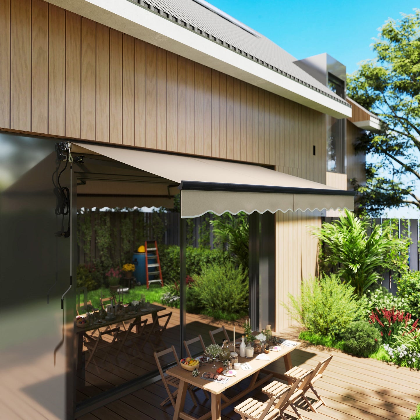 3.5 x 3(m) Electric Awning with Remote Controller, Aluminium Frame DIY Retractable Awning, UPF30+ Sun Shade Canopy for Garden Patio Deck Door Window, Beige
