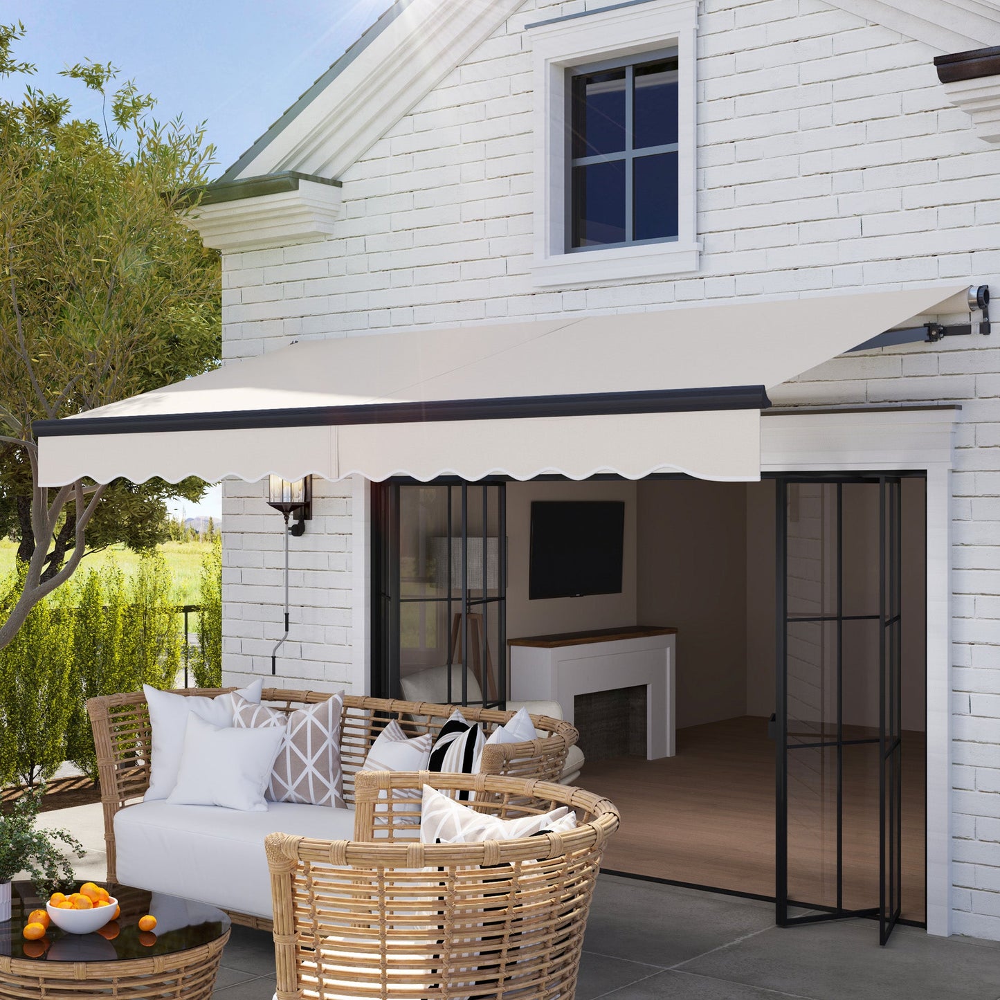 3.5 x 3(m) Electric Awning with Remote Controller, Aluminium Frame DIY Retractable Awning, UPF30+ Sun Shade Canopy for Garden Patio Deck Door Window, Beige