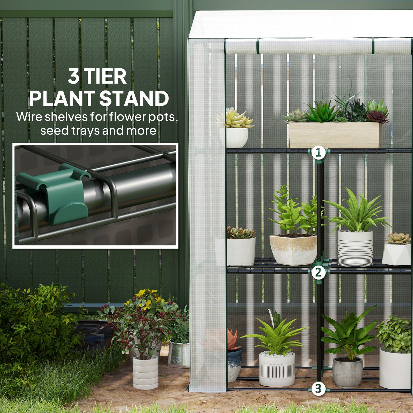 3 Tier Mini Greenhouse with Reinforced PE Cover, Portable Small Greenhouse with Roll-Up Door, 100 x 40 x 150cm, White