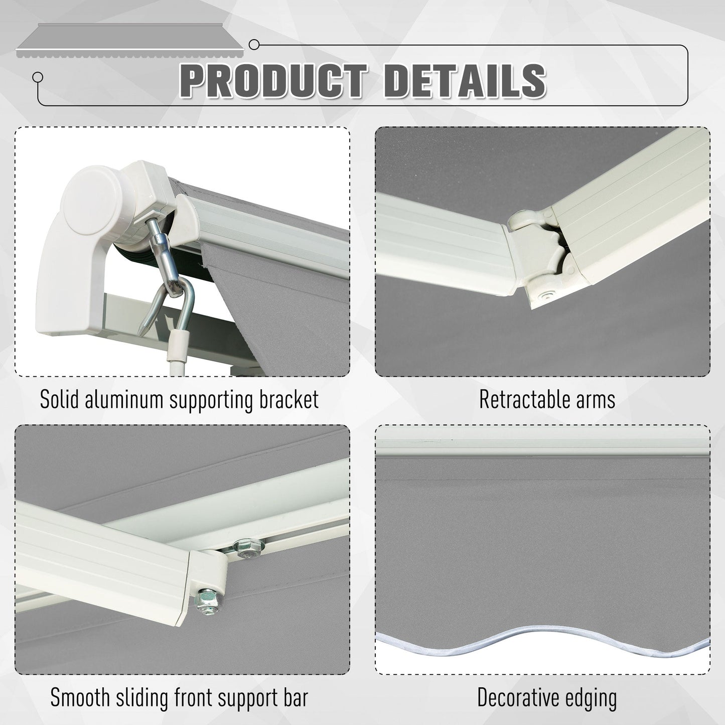 3 x 2m Manual Window Awning Canopy Garden Outdoor Shelter Patio Sun Shade UV Blocker Light Weight Aluminium Frame w/ Hand Crank Light Grey