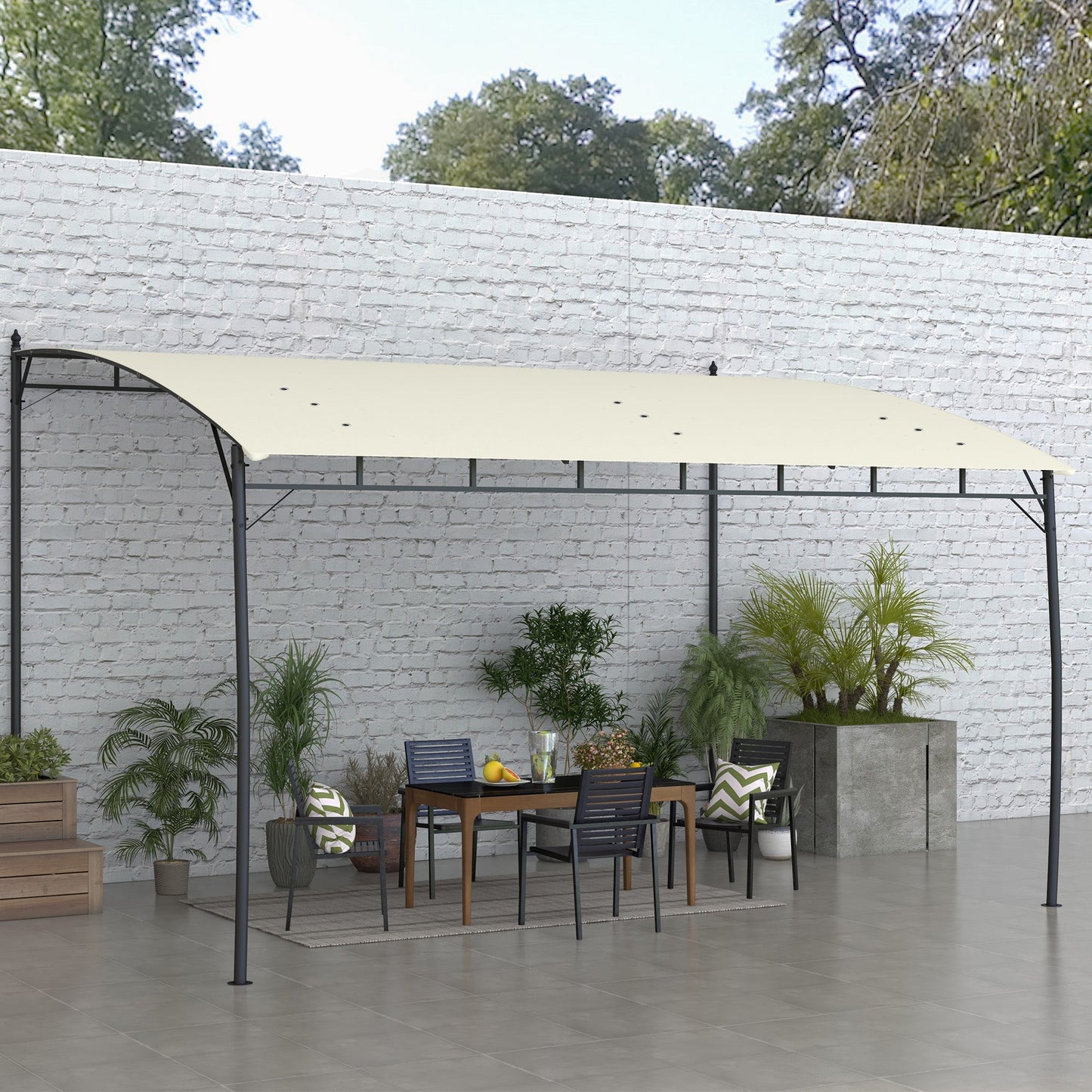 3 x 4m Pergola, Lean to Garden Gazebo with UV-Resistant Canopy and Metal Frame, Outdoor Sun Shade Shelter for Porch, Patio, Deck, Cream White