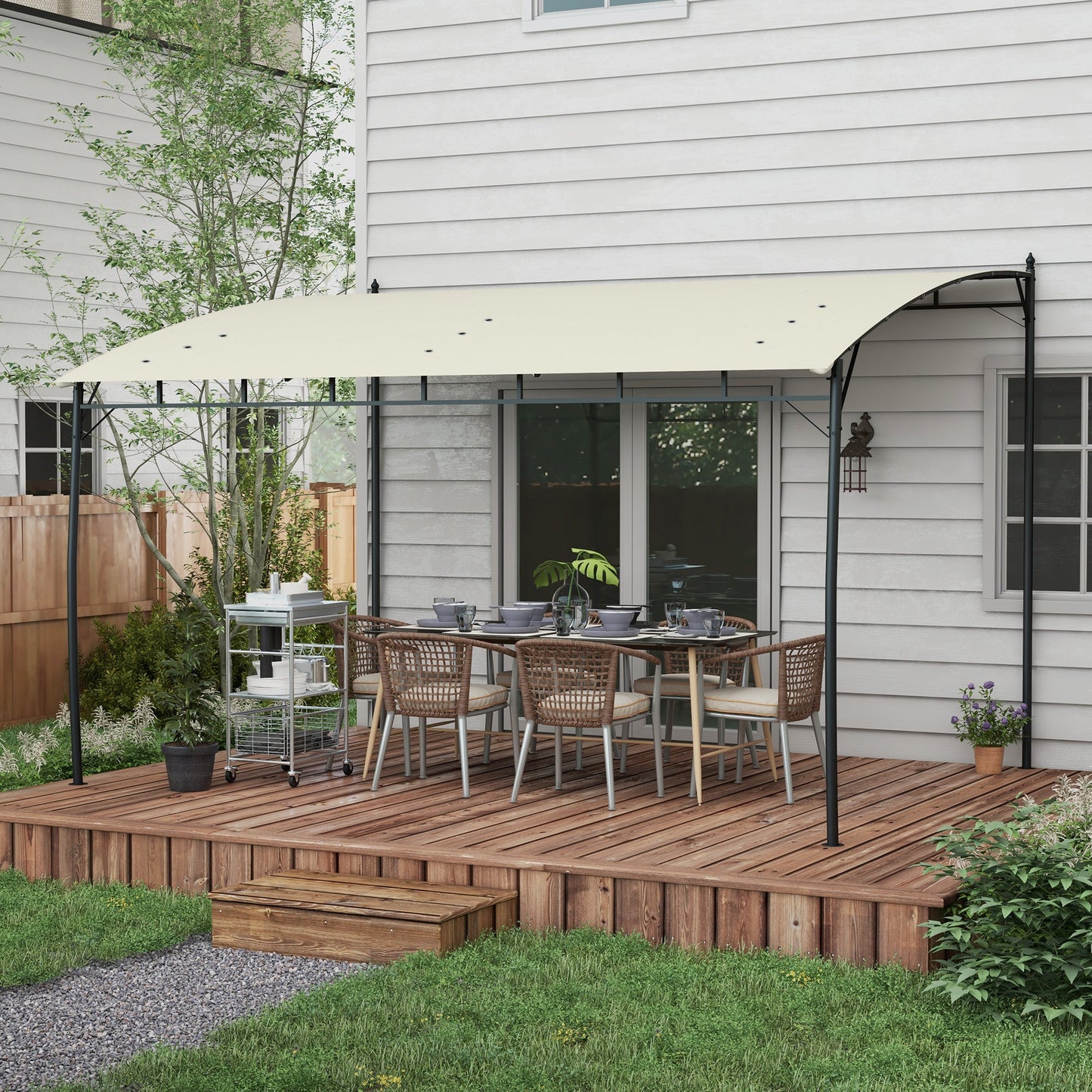 3 x 4m Pergola, Lean to Garden Gazebo with UV-Resistant Canopy and Metal Frame, Outdoor Sun Shade Shelter for Porch, Patio, Deck, Cream White