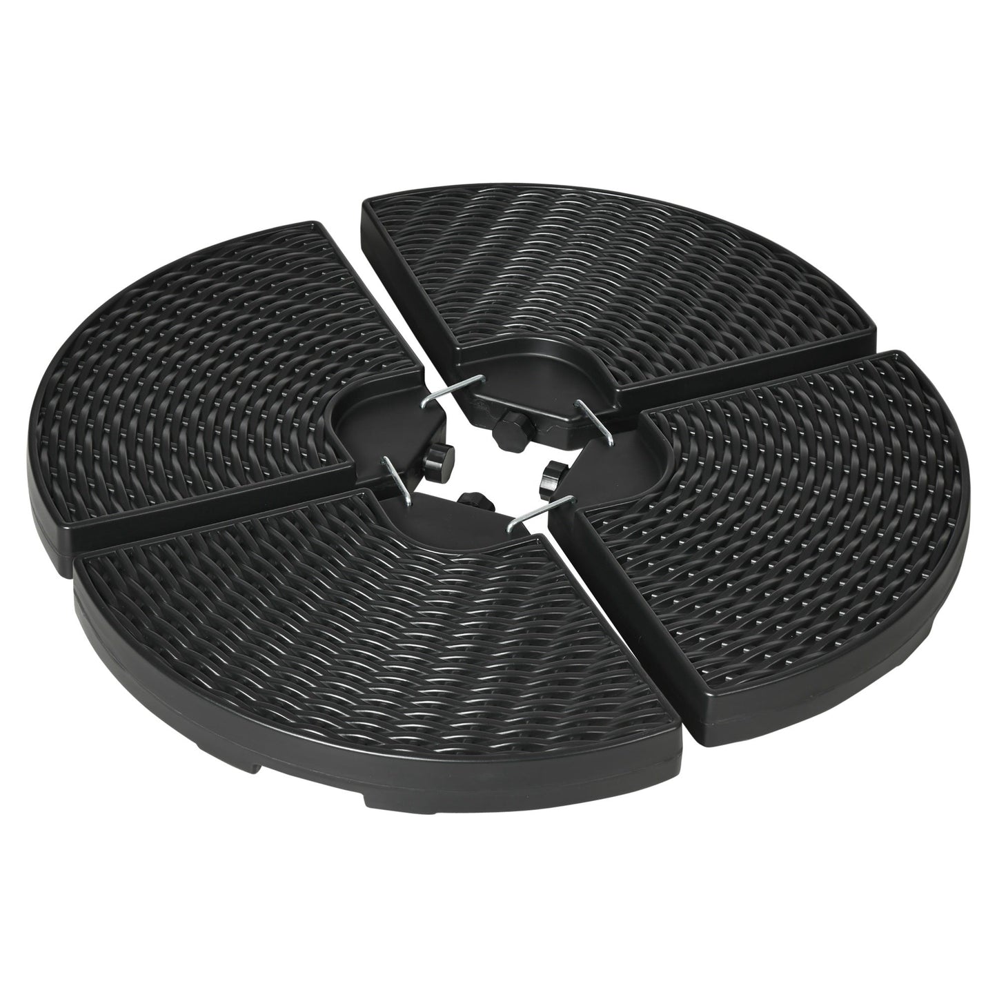 4PCs Parasol Bases, Patio Umbrella Weights for Parasol, Wicker Effect HDPE Water and Sand Filled Garden Umbrella Base with Built-in Handles, Black