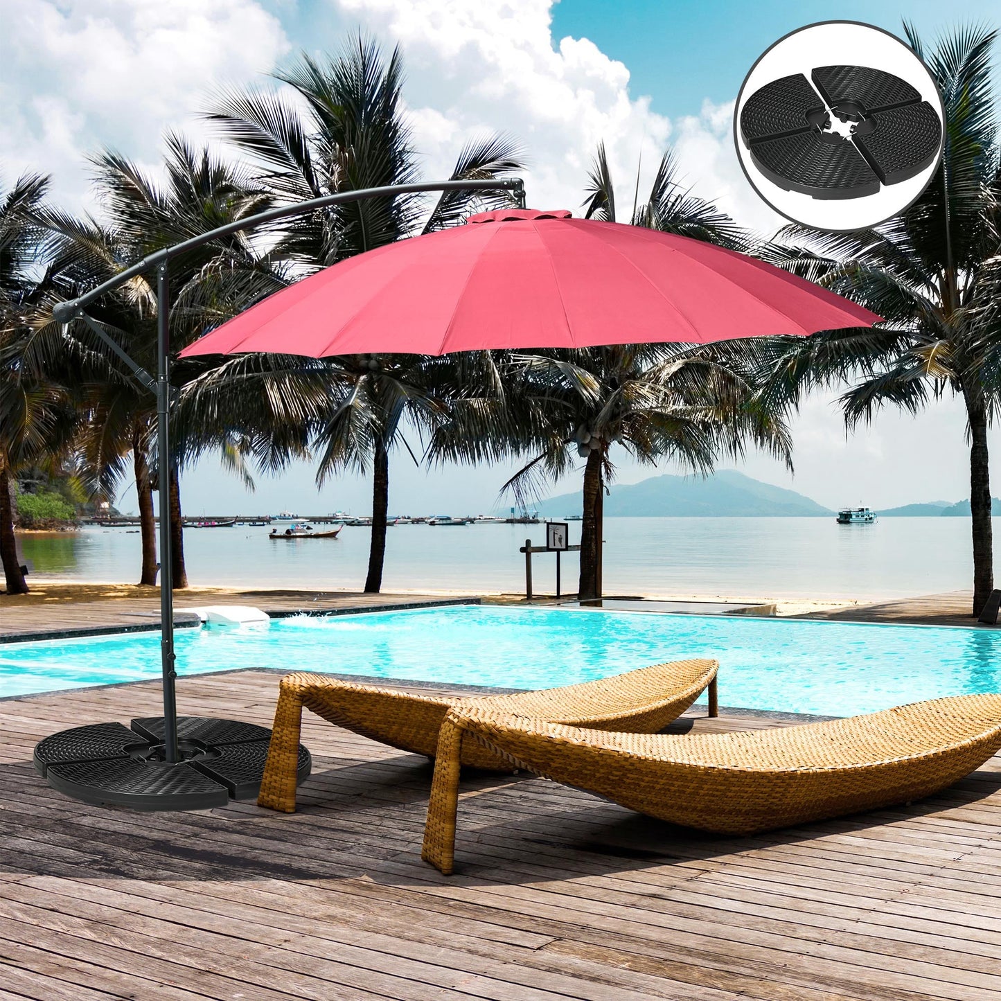 4PCs Parasol Bases, Patio Umbrella Weights for Parasol, Wicker Effect HDPE Water and Sand Filled Garden Umbrella Base with Built-in Handles, Black