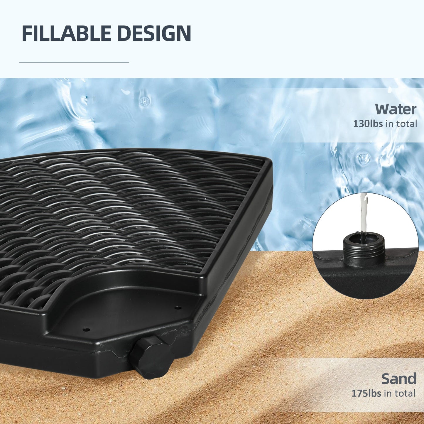 4PCs Parasol Bases, Patio Umbrella Weights for Parasol, Wicker Effect HDPE Water and Sand Filled Garden Umbrella Base with Built-in Handles, Black