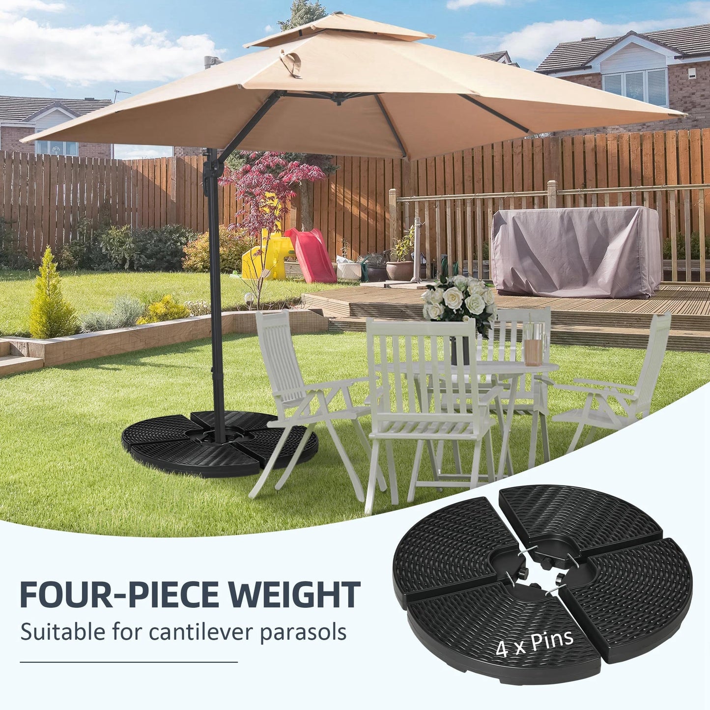 4PCs Parasol Bases, Patio Umbrella Weights for Parasol, Wicker Effect HDPE Water and Sand Filled Garden Umbrella Base with Built-in Handles, Black