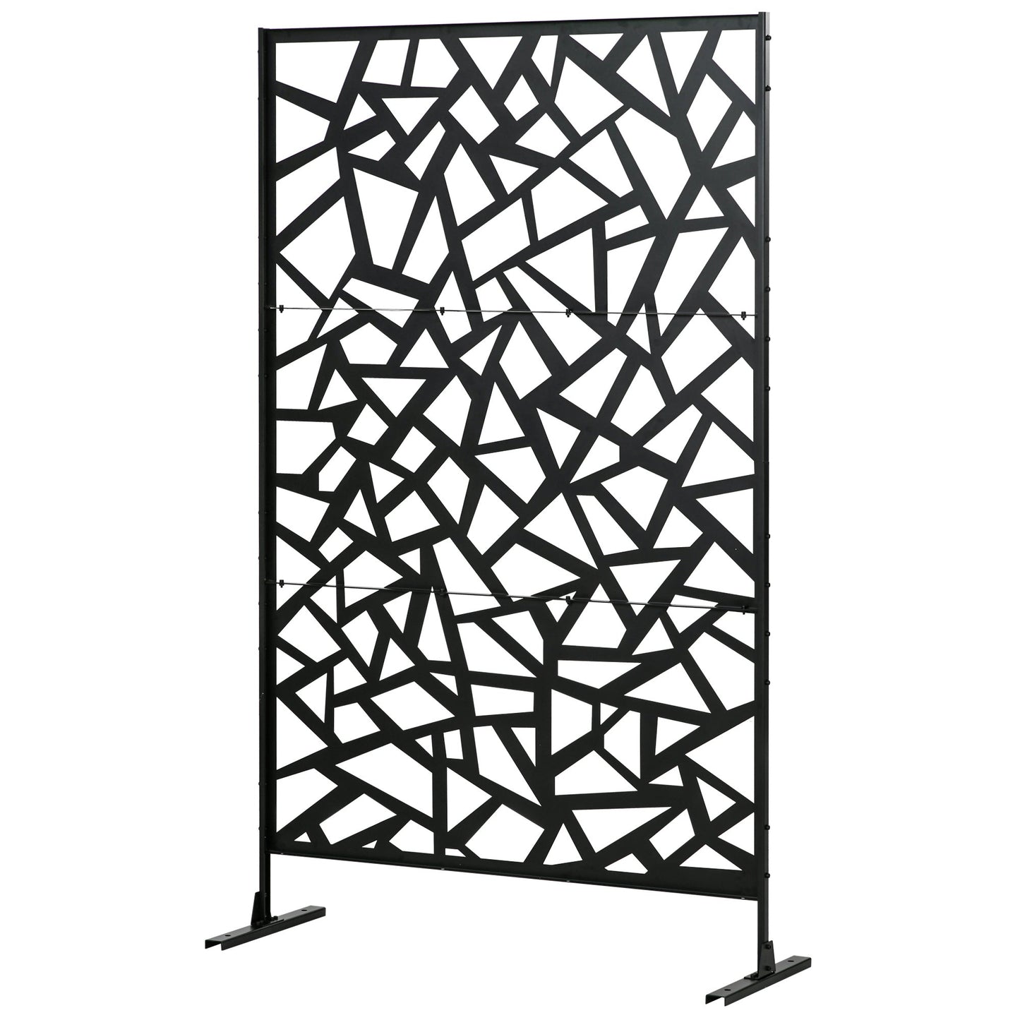 Decorative Garden Privacy Screen with Stand, 6.5FT Freestanding Metal Outdoor Divider, Decorative Privacy Panel with Expansion Screws for Garden Pool Hot Tub, Irregular Figure Style, Black