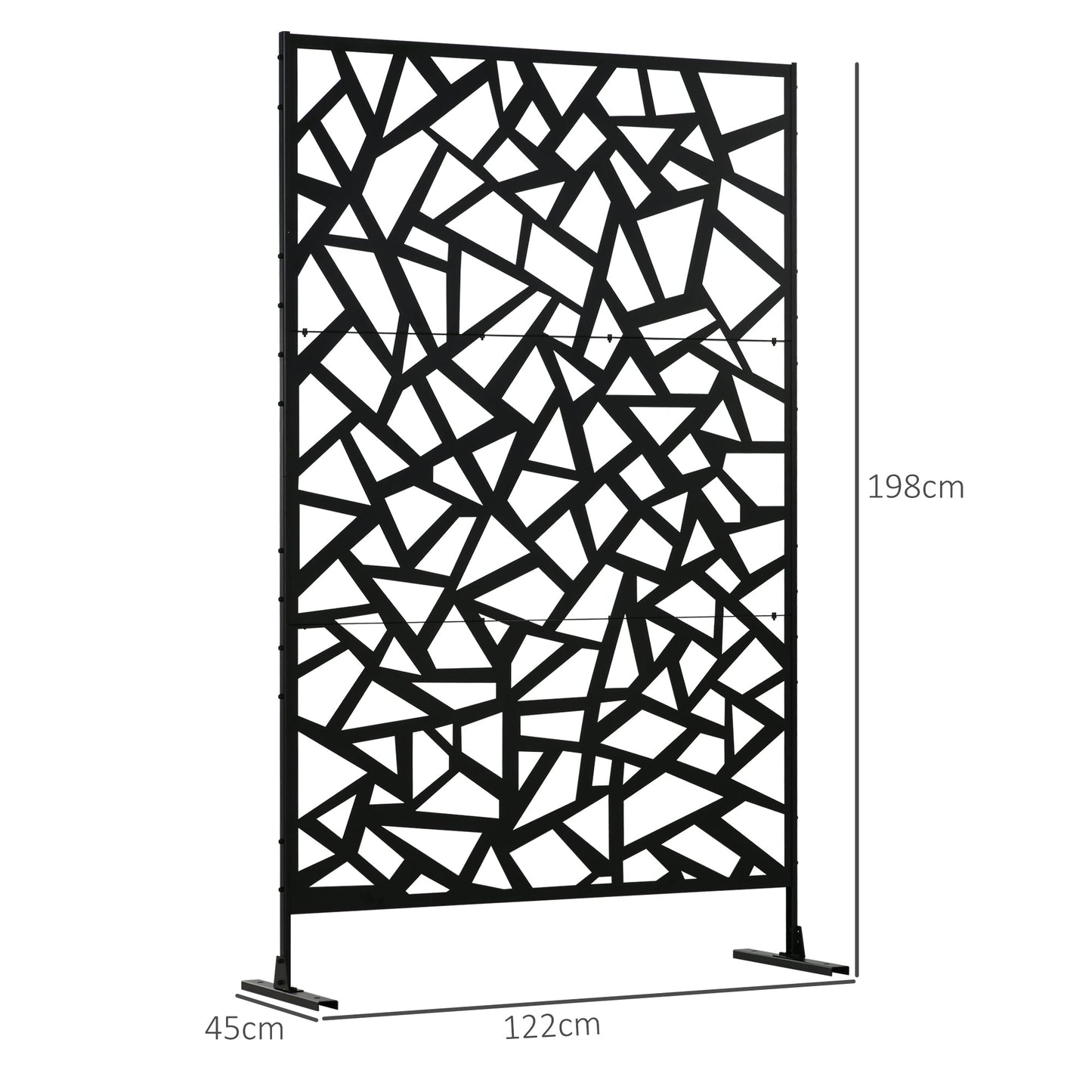 Decorative Garden Privacy Screen with Stand, 6.5FT Freestanding Metal Outdoor Divider, Decorative Privacy Panel with Expansion Screws for Garden Pool Hot Tub, Irregular Figure Style, Black