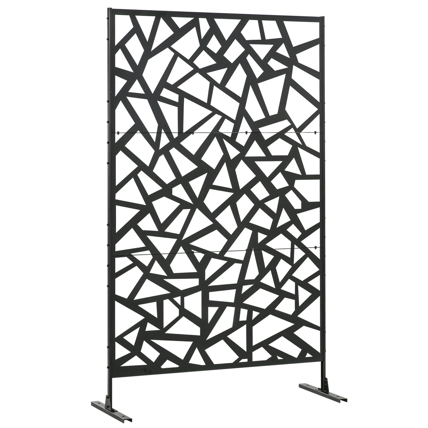 Decorative Garden Privacy Screen with Stand, 6.5FT Freestanding Metal Outdoor Divider, Decorative Privacy Panel with Expansion Screws for Garden Pool Hot Tub, Irregular Figure Style, Black