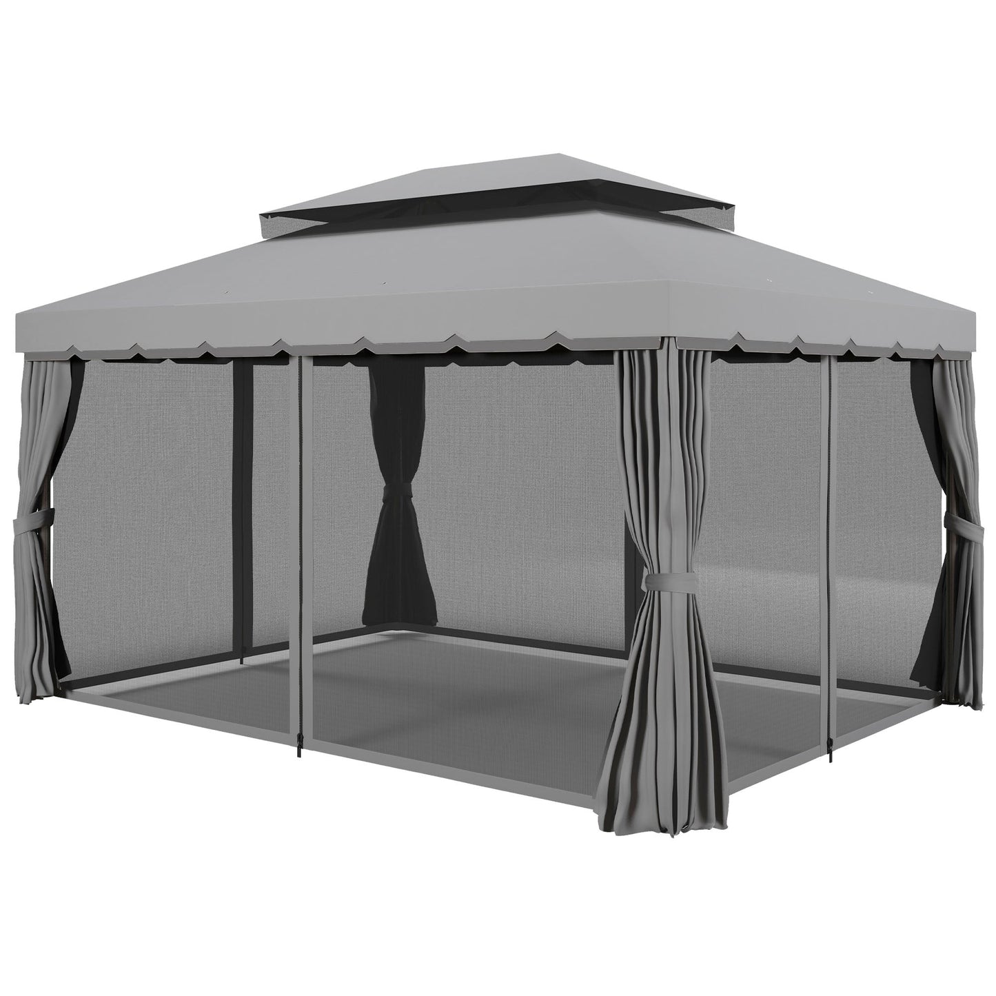 3 x 4m Aluminium Garden Gazebo, Marquee Canopy Shelter Pavilion Party Tent with Nets and Curtains for Garden and Deck, Light Grey