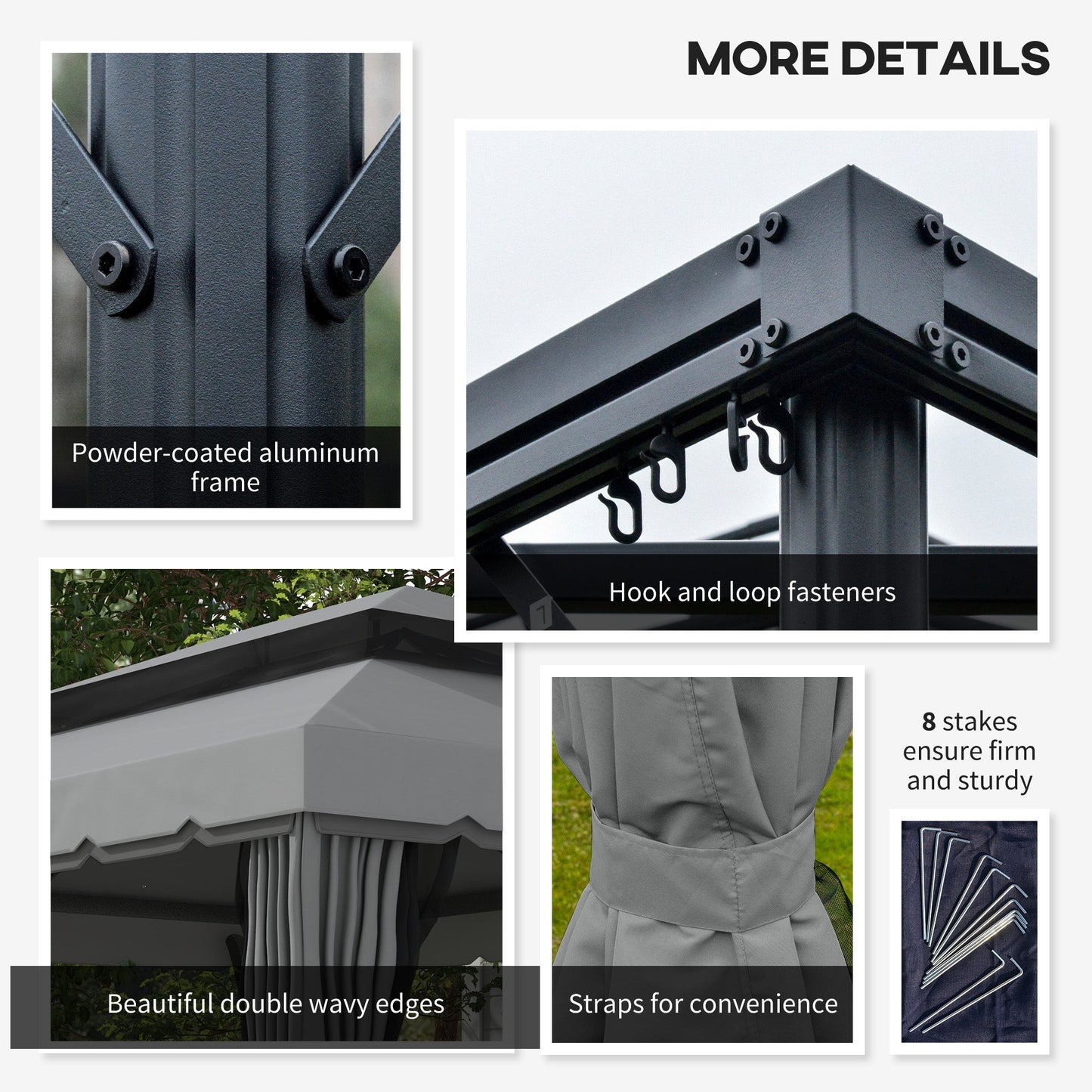 3 x 4m Aluminium Garden Gazebo, Marquee Canopy Shelter Pavilion Party Tent with Nets and Curtains for Garden and Deck, Light Grey