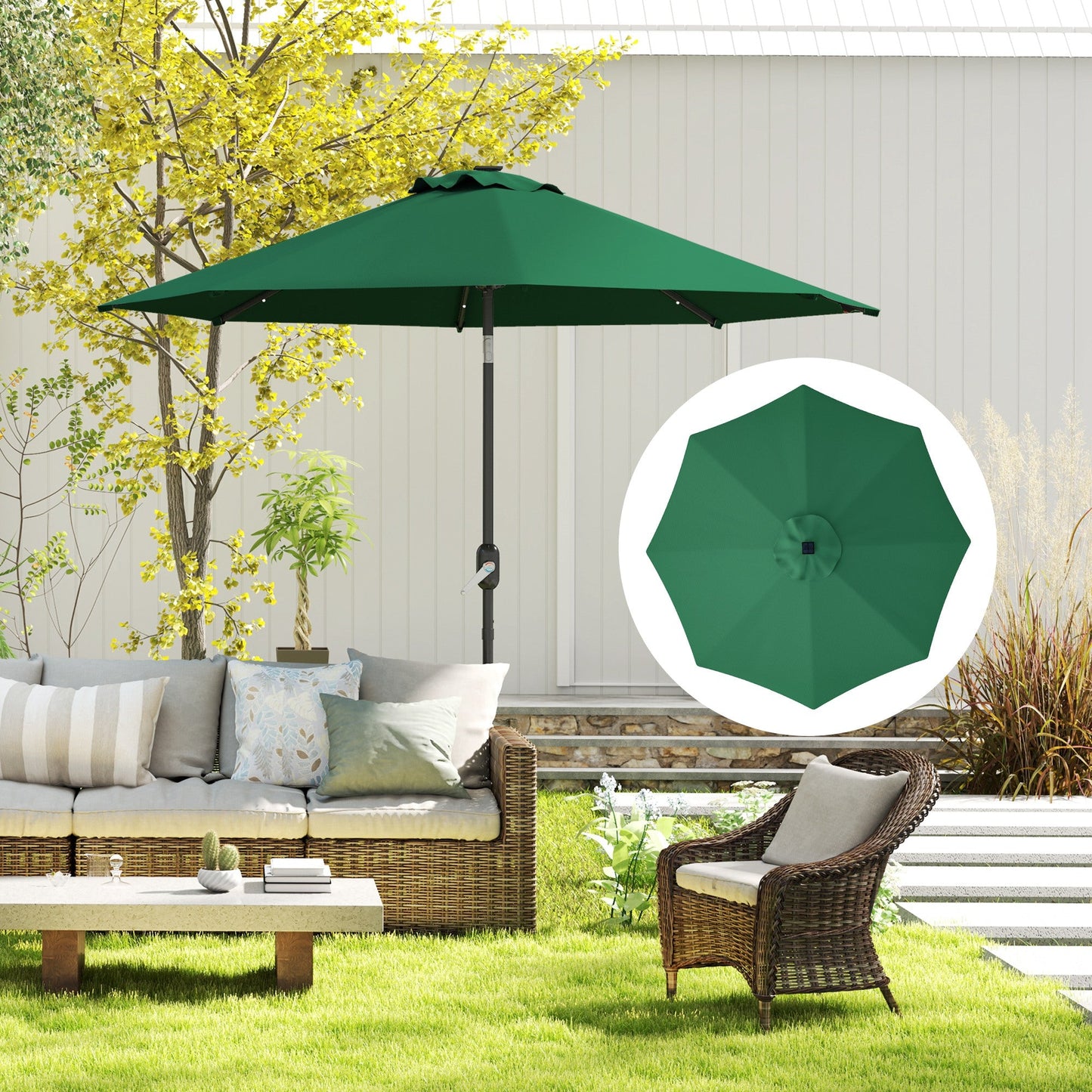 3 m Replacement Parasol Canopy with Top Vent, UPF 50+ Garden Parasol Replacement Canopy, 8 Rib Parasol Cover Replacement Fits Various Frames, Green