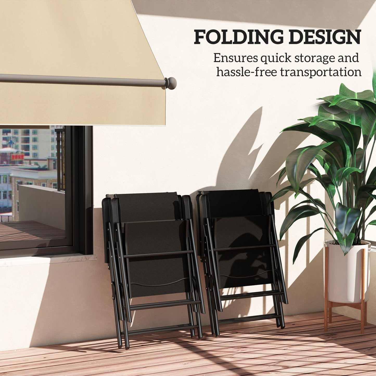 Set of 4 Folding Chair, Garden Chair Set with Breathable Mesh Back and Seat, Outdoor Camping Chairs with Armrests, Steel Frame for Deck Balcony, Black