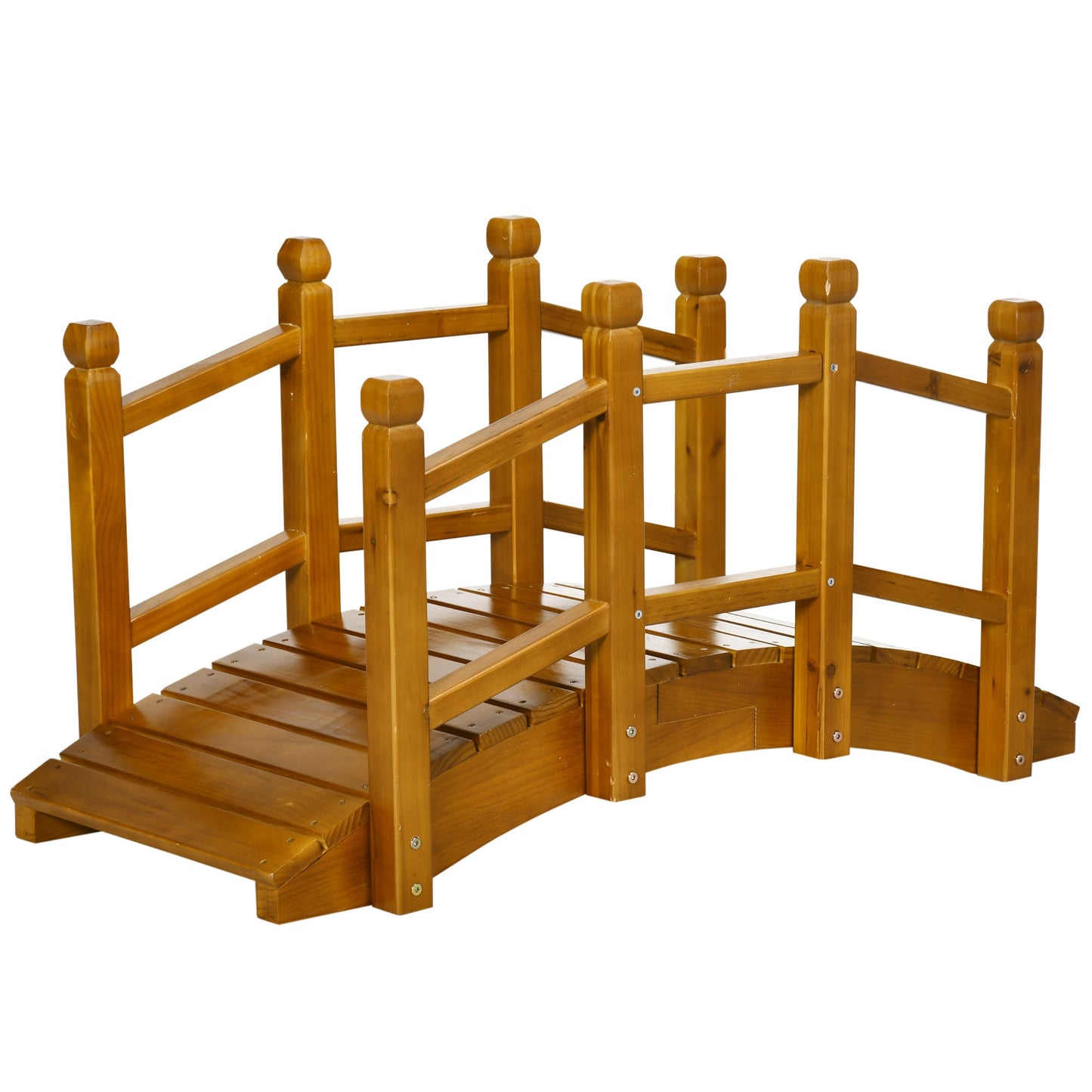 Wooden Garden Bridge with Safety Railings, Arc Footbridge for Pond Backyard Stream, Brown