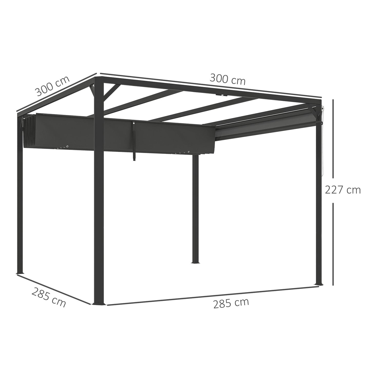 3 x 3(m) Garden Pergola with Retractable Roof Canopy and Roller Shade, Aluminium Pergola Kit Gazebo, UPF30+ Sun Shade Shelter for Deck, Porch, Dark Grey