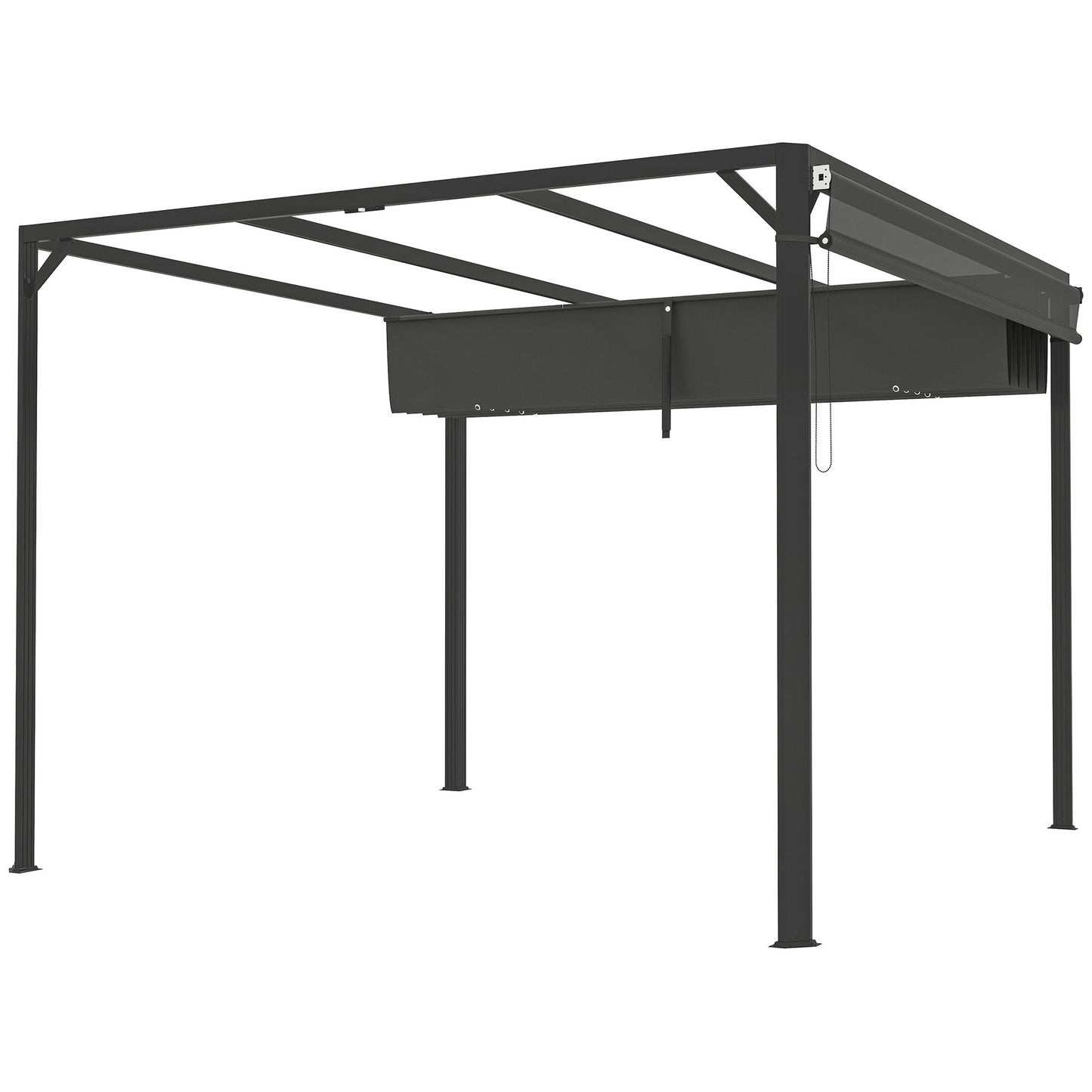 3 x 3(m) Garden Pergola with Retractable Roof Canopy and Roller Shade, Aluminium Pergola Kit Gazebo, UPF30+ Sun Shade Shelter for Deck, Porch, Dark Grey