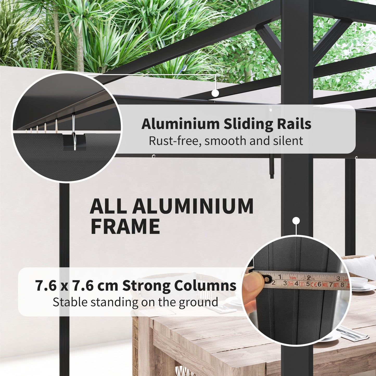 3 x 3(m) Garden Pergola with Retractable Roof Canopy and Roller Shade, Aluminium Pergola Kit Gazebo, UPF30+ Sun Shade Shelter for Deck, Porch, Dark Grey