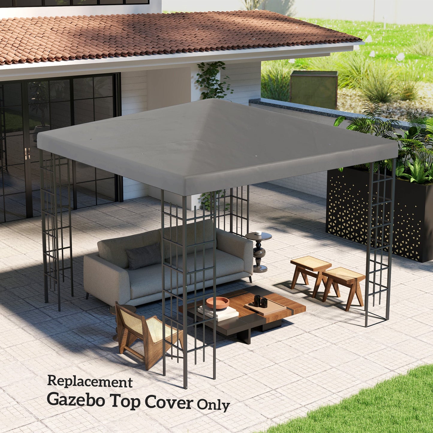 3 x 3(m) Gazebo Canopy Replacement Cover, Garden Gazebo Roof Replacement with Drain Holes, Water Resistant PVC Coating, 370g/㎡, UPF30+, TOP COVER ONLY, Grey
